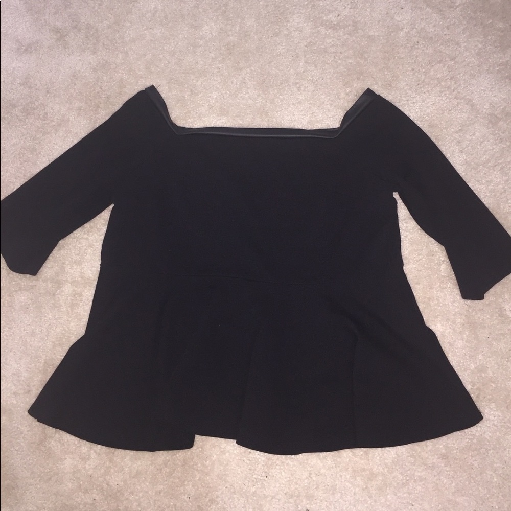 Plus peplum off shoulder faux leather trimmed top
